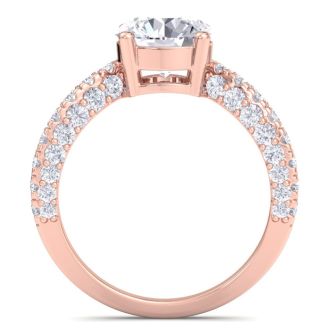 3 Carat Round Lab Grown Diamond Curved Engagement Ring In 14K Rose Gold
