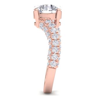 3 Carat Round Lab Grown Diamond Curved Engagement Ring In 14K Rose Gold