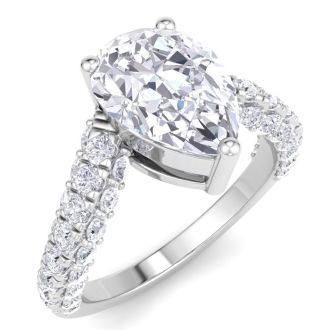 3 Carat Pear Shape Lab Grown Diamond Curved Engagement Ring In 14K White Gold
