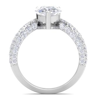 3 Carat Pear Shape Lab Grown Diamond Curved Engagement Ring In 14K White Gold