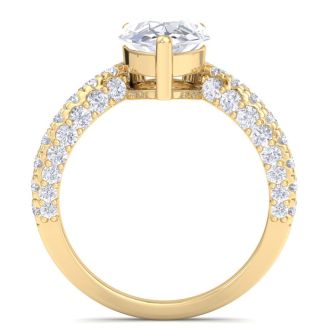 3 Carat Pear Shape Lab Grown Diamond Curved Engagement Ring In 14K Yellow Gold