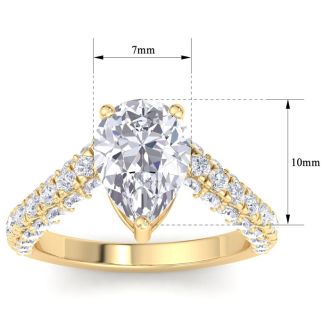 3 Carat Pear Shape Lab Grown Diamond Curved Engagement Ring In 14K Yellow Gold