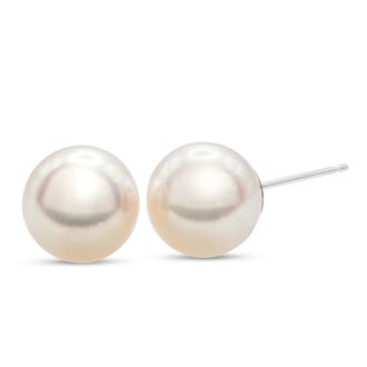 Pearl Stud Earrings With 8MM AA Japanese Akoya Pearls In 14 Karat White Gold