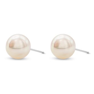 Pearl Stud Earrings With 8MM AA Japanese Akoya Pearls In 14 Karat White Gold