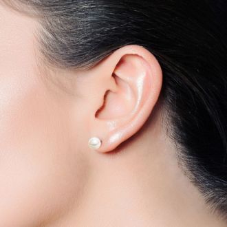 Pearl Stud Earrings With 8MM AA Japanese Akoya Pearls In 14 Karat White Gold
