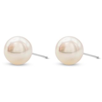 Pearl Stud Earrings With 9MM AA Japanese Akoya Pearls In 14 Karat White Gold