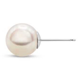 Pearl Stud Earrings With 9MM AA Japanese Akoya Pearls In 14 Karat White Gold