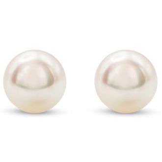 Pearl Stud Earrings With 9MM AA Japanese Akoya Pearls In 14 Karat Yellow Gold