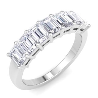 1 Carat Emerald Cut 7 Diamond Ring In 14 Karat White Gold