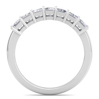 1 Carat Emerald Cut 7 Diamond Ring In 14 Karat White Gold