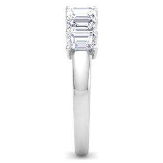 1 Carat Emerald Cut 7 Diamond Ring In 14 Karat White Gold