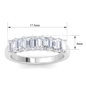 1 Carat Emerald Cut 7 Diamond Ring In 14 Karat White Gold
