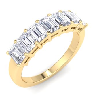 1 Carat Emerald Cut 7 Diamond Ring In 14 Karat Yellow Gold
