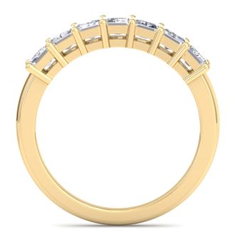 1 Carat Emerald Cut 7 Diamond Ring In 14 Karat Yellow Gold