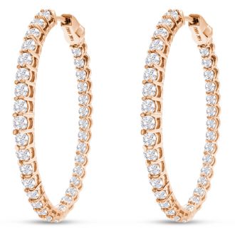 3 Carat Oval Shape Diamond Inside Out Hoop Earrings In 14 Karat Rose Gold