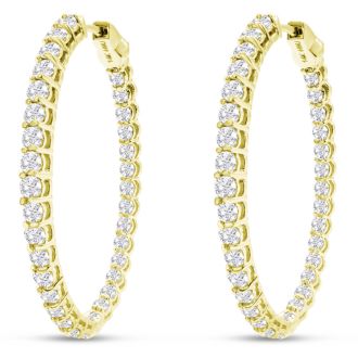 3 Carat Oval Shape Moissanite Inside Out Hoop Earrings In 14 Karat Yellow Gold