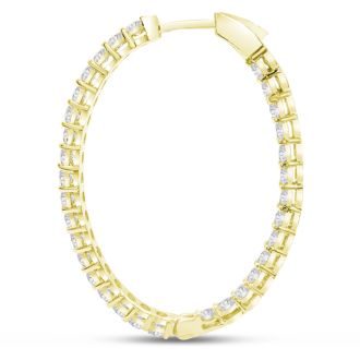 3 Carat Oval Shape Moissanite Inside Out Hoop Earrings In 14 Karat Yellow Gold