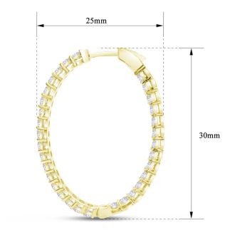 3 Carat Oval Shape Moissanite Inside Out Hoop Earrings In 14 Karat Yellow Gold