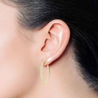 3 Carat Oval Shape Moissanite Inside Out Hoop Earrings In 14 Karat Yellow Gold