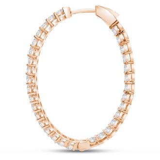 3 Carat Oval Shape Moissanite Inside Out Hoop Earrings In 14 Karat Rose Gold