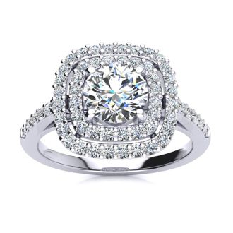 1 1/2 Carat Double Halo Moissanite Engagement Ring in 14k White Gold 