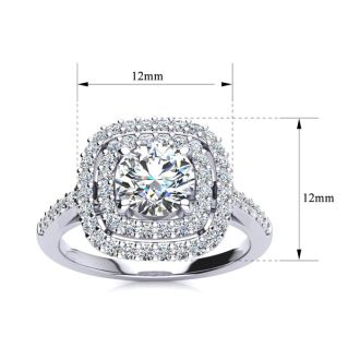 1 1/2 Carat Double Halo Moissanite Engagement Ring in 14k White Gold 