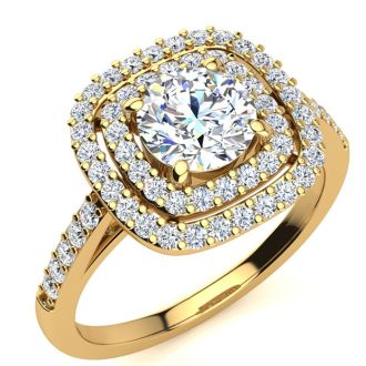 1 1/2 Carat Double Halo Moissanite Engagement Ring in 14k Yellow Gold 