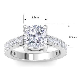 4 Carat Cushion Cut Lab Grown Diamond Classic Engagement Ring In 14K White Gold
