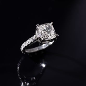 4 Carat Cushion Cut Lab Grown Diamond Classic Engagement Ring In 14K White Gold