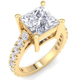 4 Carat Princess Cut Lab Grown Diamond Classic Engagement Ring In 14K Yellow Gold