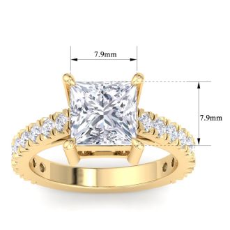 4 Carat Princess Cut Lab Grown Diamond Classic Engagement Ring In 14K Yellow Gold