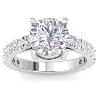 4 Carat Round Lab Grown Diamond Classic Engagement Ring In 14K White Gold