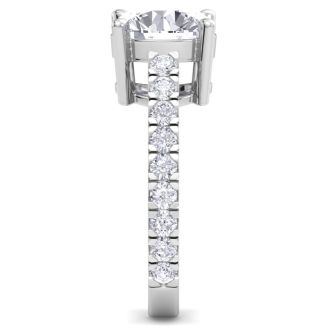 4 Carat Round Lab Grown Diamond Classic Engagement Ring In 14K White Gold