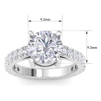 4 Carat Round Lab Grown Diamond Classic Engagement Ring In 14K White Gold