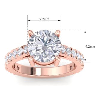 4 Carat Round Lab Grown Diamond Classic Engagement Ring In 14K Rose Gold