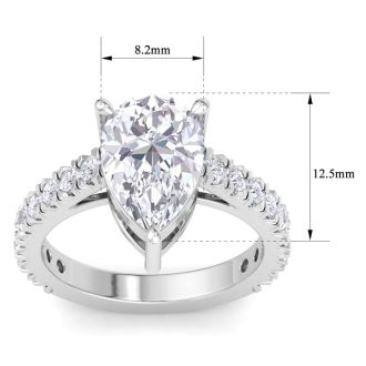 4 Carat Pear Shape Lab Grown Diamond Classic Engagement Ring In 14K White Gold