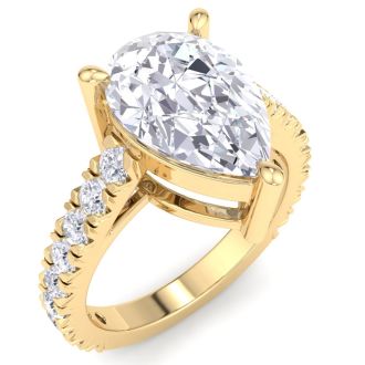 4 Carat Pear Shape Lab Grown Diamond Classic Engagement Ring In 14K Yellow Gold
