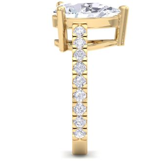 4 Carat Pear Shape Lab Grown Diamond Classic Engagement Ring In 14K Yellow Gold