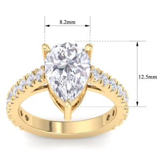 4 Carat Pear Shape Lab Grown Diamond Classic Engagement Ring In 14K Yellow Gold
