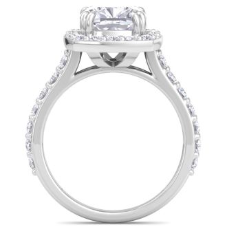 4 Carat Cushion Cut Lab Grown Diamond Halo Engagement Ring In 14K White Gold