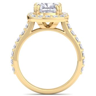 4 Carat Cushion Cut Lab Grown Diamond Halo Engagement Ring In 14K Yellow Gold