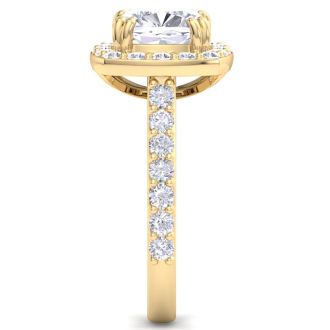 4 Carat Cushion Cut Lab Grown Diamond Halo Engagement Ring In 14K Yellow Gold