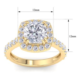 4 Carat Cushion Cut Lab Grown Diamond Halo Engagement Ring In 14K Yellow Gold