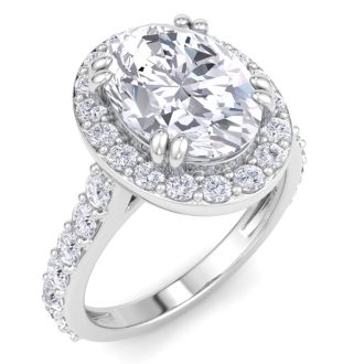 4 Carat Oval Shape Lab Grown Diamond Halo Engagement Ring In 14K White Gold