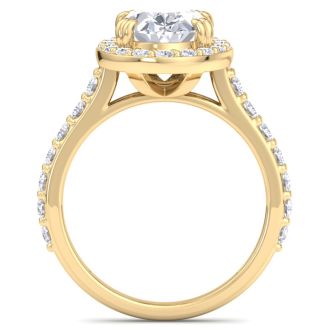 4 Carat Oval Shape Lab Grown Diamond Halo Engagement Ring In 14K Yellow Gold