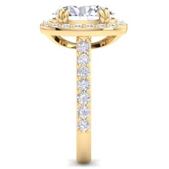4 Carat Oval Shape Lab Grown Diamond Halo Engagement Ring In 14K Yellow Gold