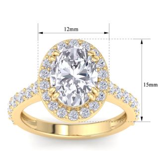 4 Carat Oval Shape Lab Grown Diamond Halo Engagement Ring In 14K Yellow Gold