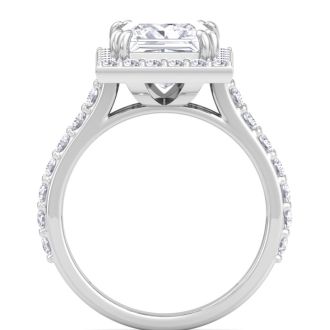 4 Carat Princess Cut Lab Grown Diamond Halo Engagement Ring In 14K White Gold