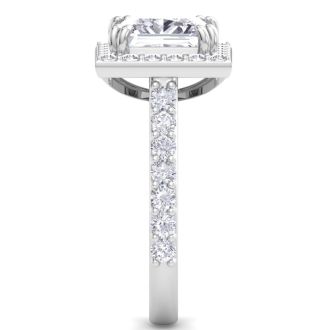 4 Carat Princess Cut Lab Grown Diamond Halo Engagement Ring In 14K White Gold