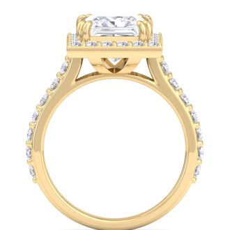 4 Carat Princess Cut Lab Grown Diamond Halo Engagement Ring In 14K Yellow Gold